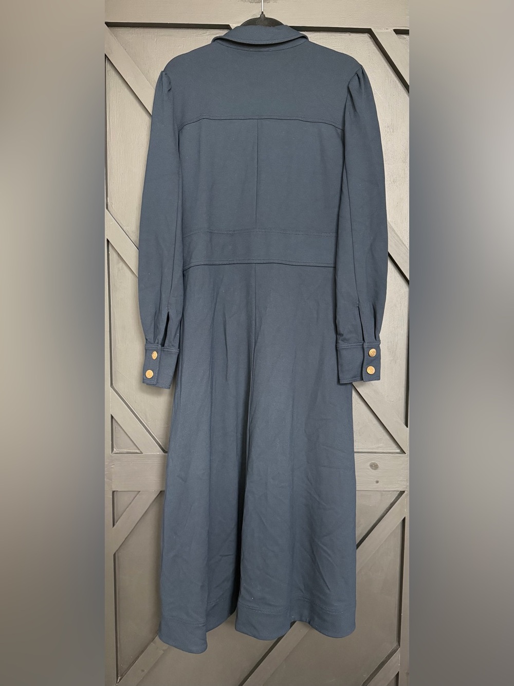 ME+EM Ponte Fit + Flare Midi Dress in Navy with Gold Buttons, Size US 12 - Picture 7 of 10